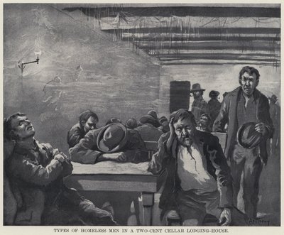 Tipi di uomini senza tetto in una casa di accoglienza a due centesimi da American School