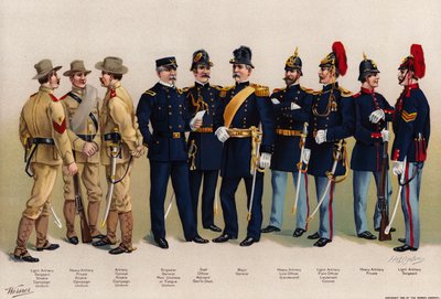 US Army, uniformi, 7 Artiglieria, 3 figure di ufficiali da American School