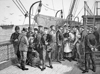 Ufficiali sanitari del governo degli Stati Uniti su una nave di emigranti, Quarantine Point, New York da American School