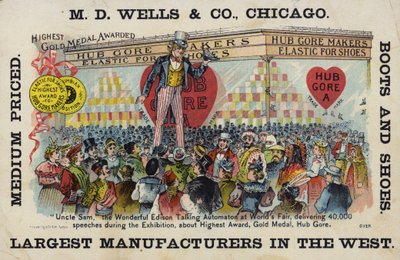 Zio Sam che fa un discorso alla Fiera Mondiale da American School