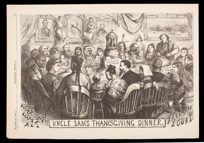 “La cena del Ringraziamento di Zio Sam” incisione di Thomas Nast, Harper’s Weekly, 20 novembre da American School