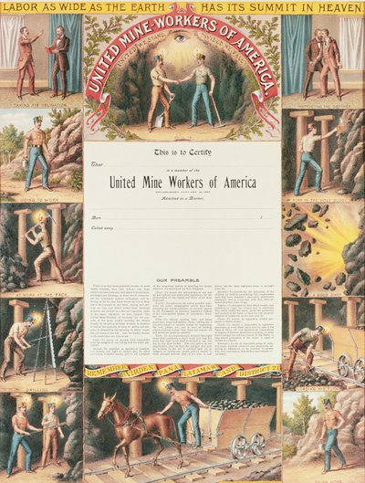 Certificato dei United Mine Workers, 1890 da American School