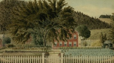 Veduta di una casa rossa con una staccionata, 1854 da American School