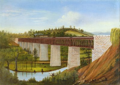 Veduta di un ponte coperto e ferrovia, c.1870 da American School