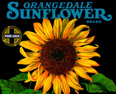 Etichetta vintage per cassette di frutta con girasole da American School