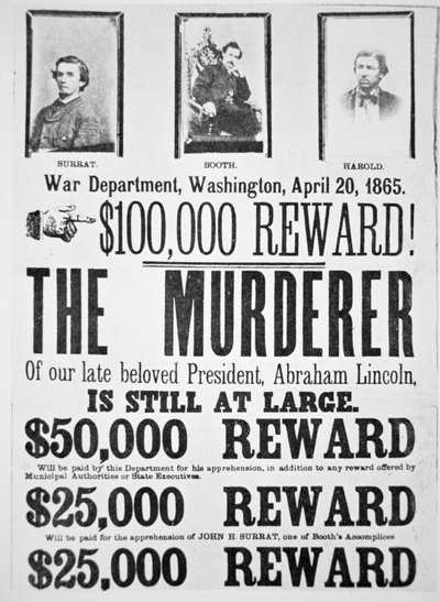 Poster del Dipartimento della Guerra di Washington che annuncia una ricompensa per trovare l