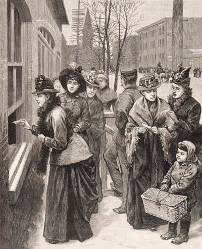 Donne che votano a Cheyenne, Wyoming, USA (litografia) da American School
