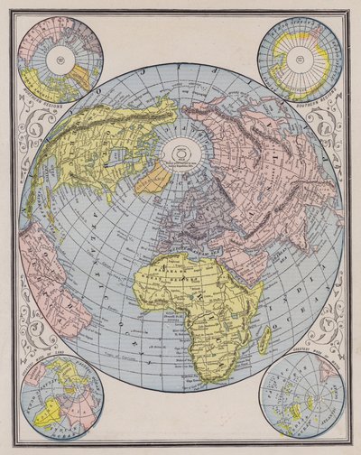 Mappa del mondo che mostra i continenti, le regioni polari e i cambiamenti nei livelli del mare da American School