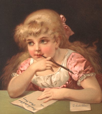 Giovane ragazza che scrive una lettera a Babbo Natale da American School