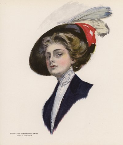 Giovane donna con cappello con piume da American School
