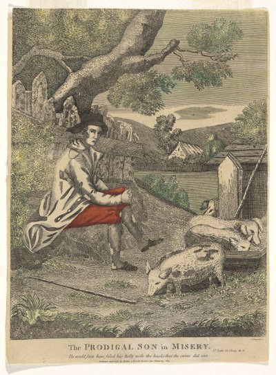 Il figliol prodigo nella miseria (Avrebbe voluto riempirsi la pancia con le carrube che mangiavano i porci - San Luca 15, 16) da Amos Doolittle