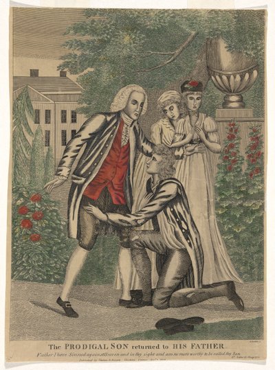 Il figliol prodigo tornato dal padre (Padre ho peccato contro il cielo e davanti a te e non sono più degno di essere chiamato tuo figlio - San Luca 15 Cap 21v) da Amos Doolittle