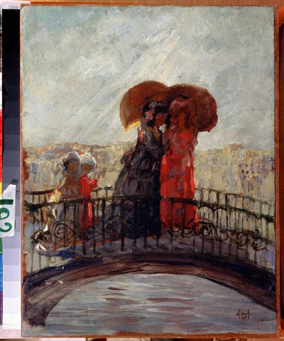 Sotto la pioggia. Dipinto di Anatoli Afanasyevich Arapov, olio su tela da Anatoli Afanasyevich Arapov
