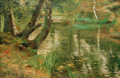 Paesaggio fluviale estivo con alberi da Anatolij Fedorovich Andronov