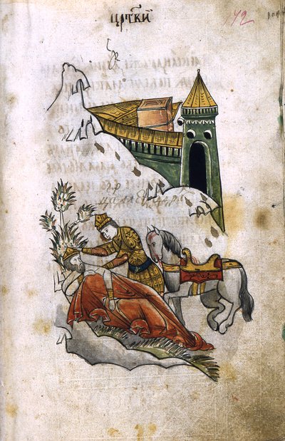 Alessandro copre il cadavere di Dario con il suo mantello (Illustrazione dall