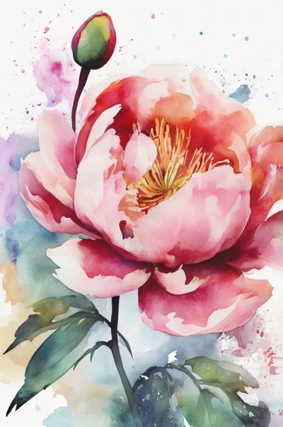 Fiore di peonia rosa ad acquerello da Anda Bieza