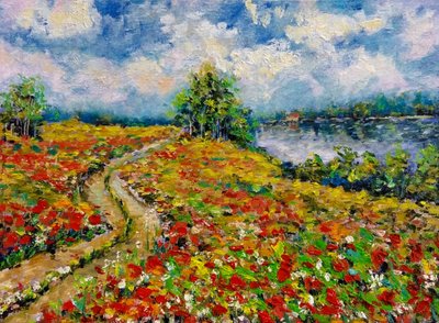 Sentiero dei papaveri dai colori vivaci da Anda Bieza