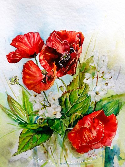 Bouquet di papaveri rosso vivo da Anda Bieza