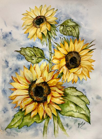 Girasoli vivaci ad acquerello da Anda Bieza