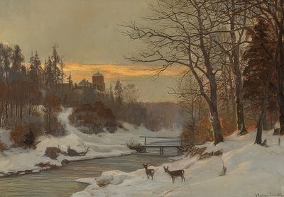 Paesaggio invernale con torrente da Anders Andersen Lundby