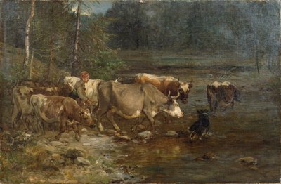 Lattaia e mucche al palo dell