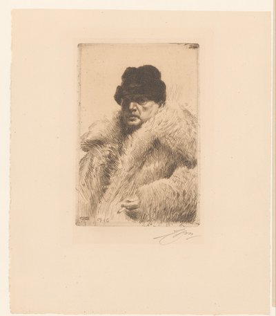 Autoritratto con pelliccia e cappello da Anders Leonard Zorn (signed by artist)