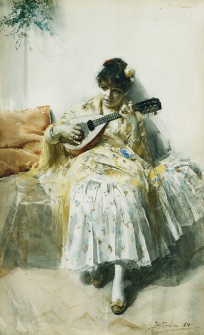 Una ragazza spagnola che suona il mandolino, 1884 da Anders Leonard Zorn