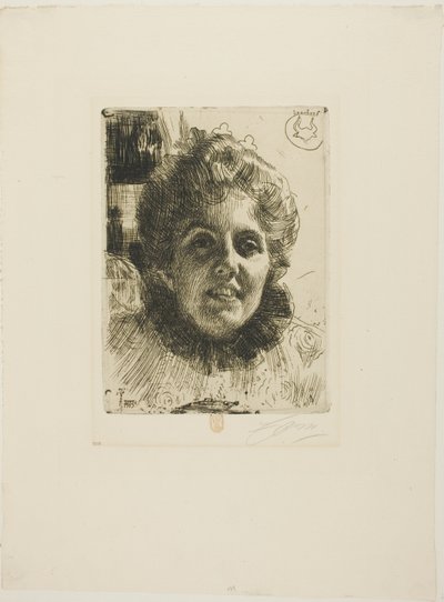 Aurore (Mrs. Aurore Klintberg, nata Oxenstierna, Testa) da Anders Leonard Zorn