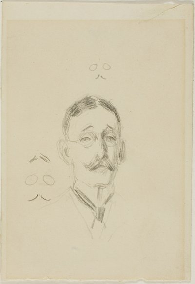 Testa di uomo con occhiali con due schizzi da Anders Zorn