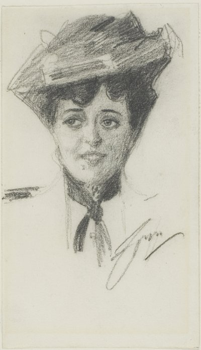 Testa di una giovane donna con cappello da Anders Leonard Zorn