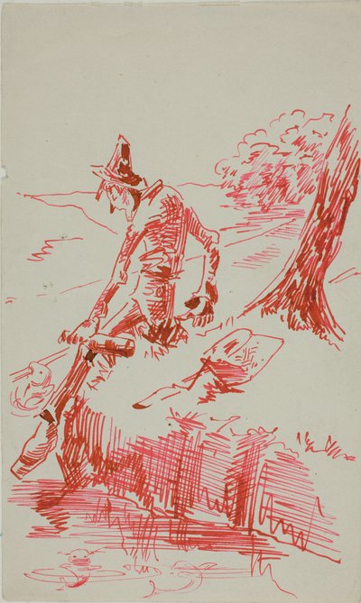Uomo che pesca e tiene in mano una bottiglia da Anders Zorn
