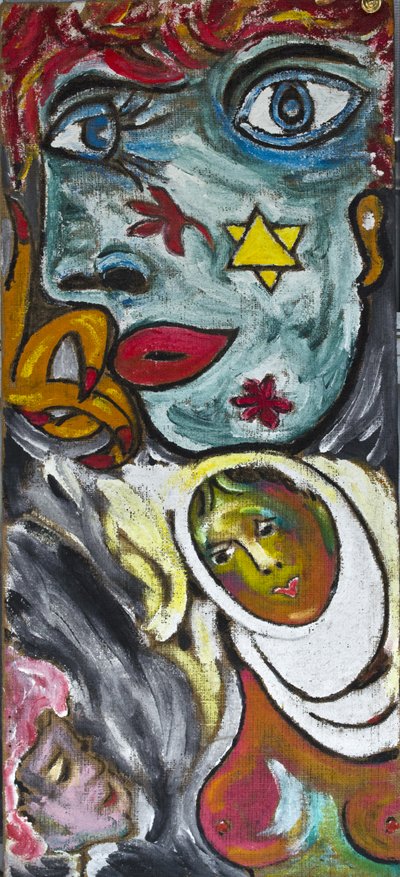 BLUE GIRL AND VEILED WOMAN, 2012 (acrilico su tela di iuta tesa su telaio di legno) da Ando Gilardi