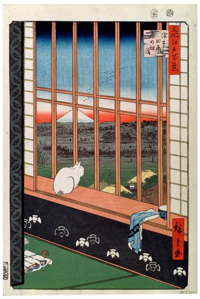 Un gatto seduto sul sedile della finestra, XIX secolo da Ando Hiroshige
