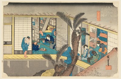 Akasaka, Interno di Locanda, nelle Cinquantatré Stazioni della Strada Tokaido (Tokaido Gojusan Tsugi-no Uchi) da Ando Hiroshige