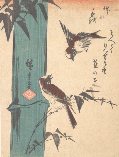 Bambù e passeri, ca. 1840 da Ando Hiroshige