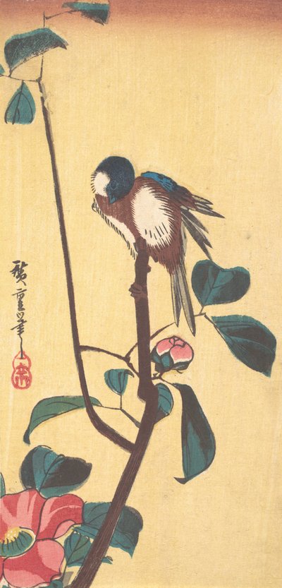 Camelia e uccello dalla testa blu, ca. 1833 da Ando Hiroshige