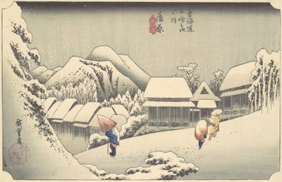 Neve serale a Kanbara, dalla serie Cinquantatré stazioni del Tokaido, ca. 1833-34 da Ando Hiroshige
