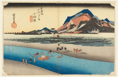 Attraversamento del fiume Sakawa (Odawara), nelle Cinquantatré stazioni della strada Tokaido (Tokaido Gojusan Tsugi-no Uchi) da Ando Hiroshige