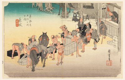 Stazione di posta di Fujiyeda, nelle Cinquantatré stazioni della strada Tokaido (Tokaido Gojusan Tsugi-no Uchi) da Ando Hiroshige