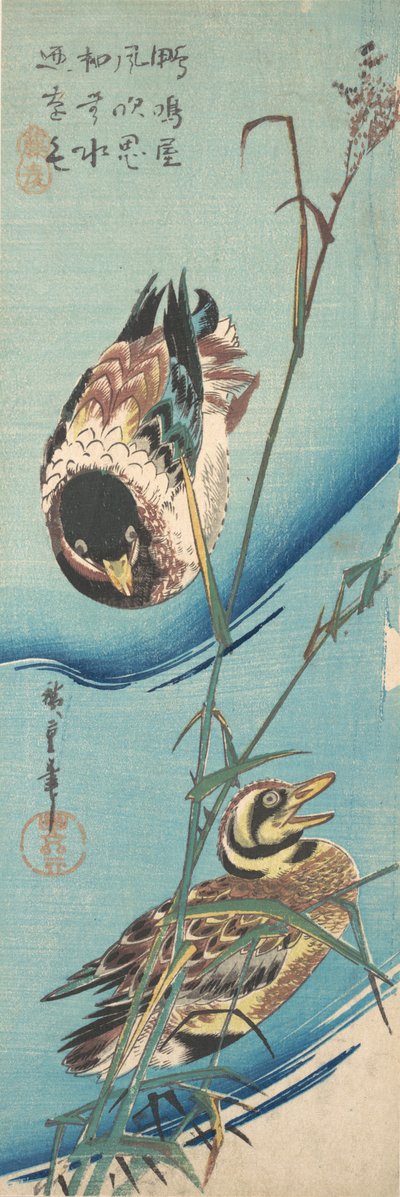 Anatre germane e canne coperte di neve, ca. 1843 da Ando Hiroshige