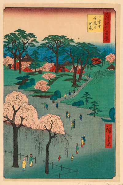 Nippori, giardini del tempio (Nippori, jiin no rinsen) dalla serie Cento vedute famose di Edo da Ando Hiroshige