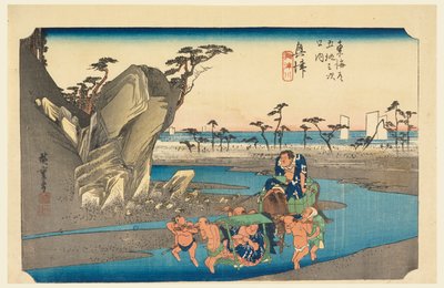 Fiume Okitsu, nelle Cinquantatré stazioni della strada Tokaido (Tokaido Gojusan Tsugi-no Uchi) da Ando Hiroshige