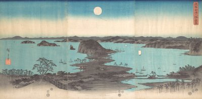 Panorama delle otto vedute di Kanasawa sotto una luna piena, 1857 da Ando Hiroshige
