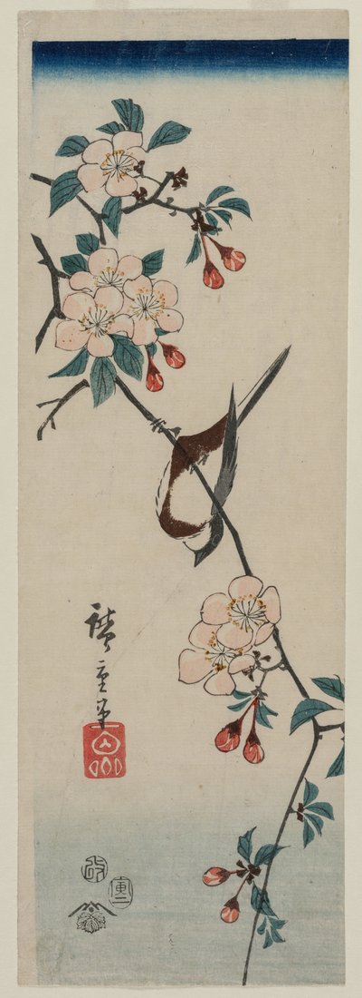 Piccolo uccello rondine su ramo di ciliegio da Ando Hiroshige