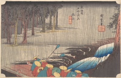 Pioggia primaverile a Tsuchiyama, dalla serie Cinquantatré stazioni del Tokaido, 1834-35 da Ando Hiroshige