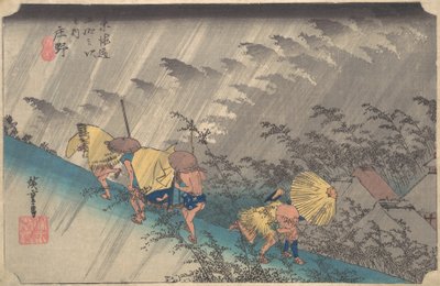 Pioggia improvvisa a Shono, dalla serie Cinquantatré stazioni del Tokaido, 1834-35 da Ando Hiroshige