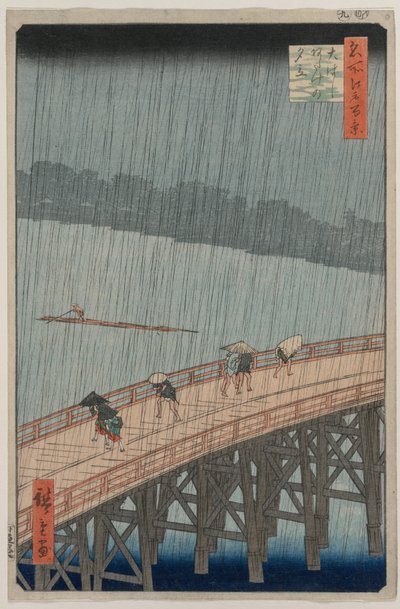 Pioggia Improvvisa sul Ponte Shin-Ohashi e Atake..., 1857 da Ando Hiroshige