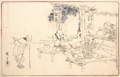 I famosi burloni pratici Yajirobei in un ristorante lungo la strada, ca. 1840 da Ando Hiroshige