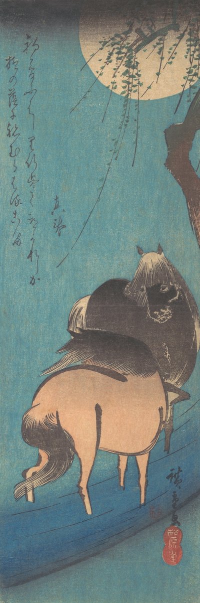 Due cavalli sotto la luna da Ando Hiroshige