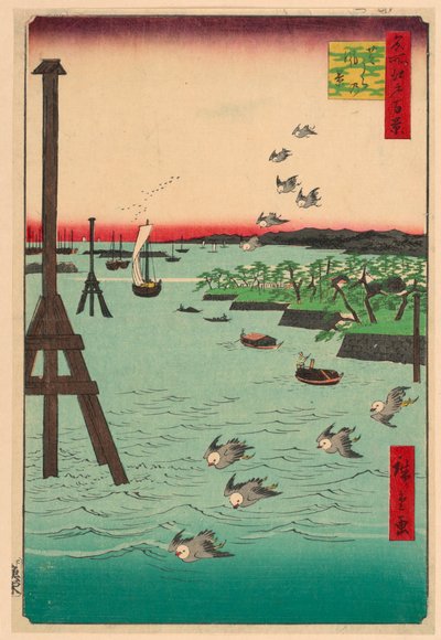 Veduta della costa di Shiba (Shibaura no fukei) dalla serie Cento vedute famose di Edo da Ando Hiroshige
